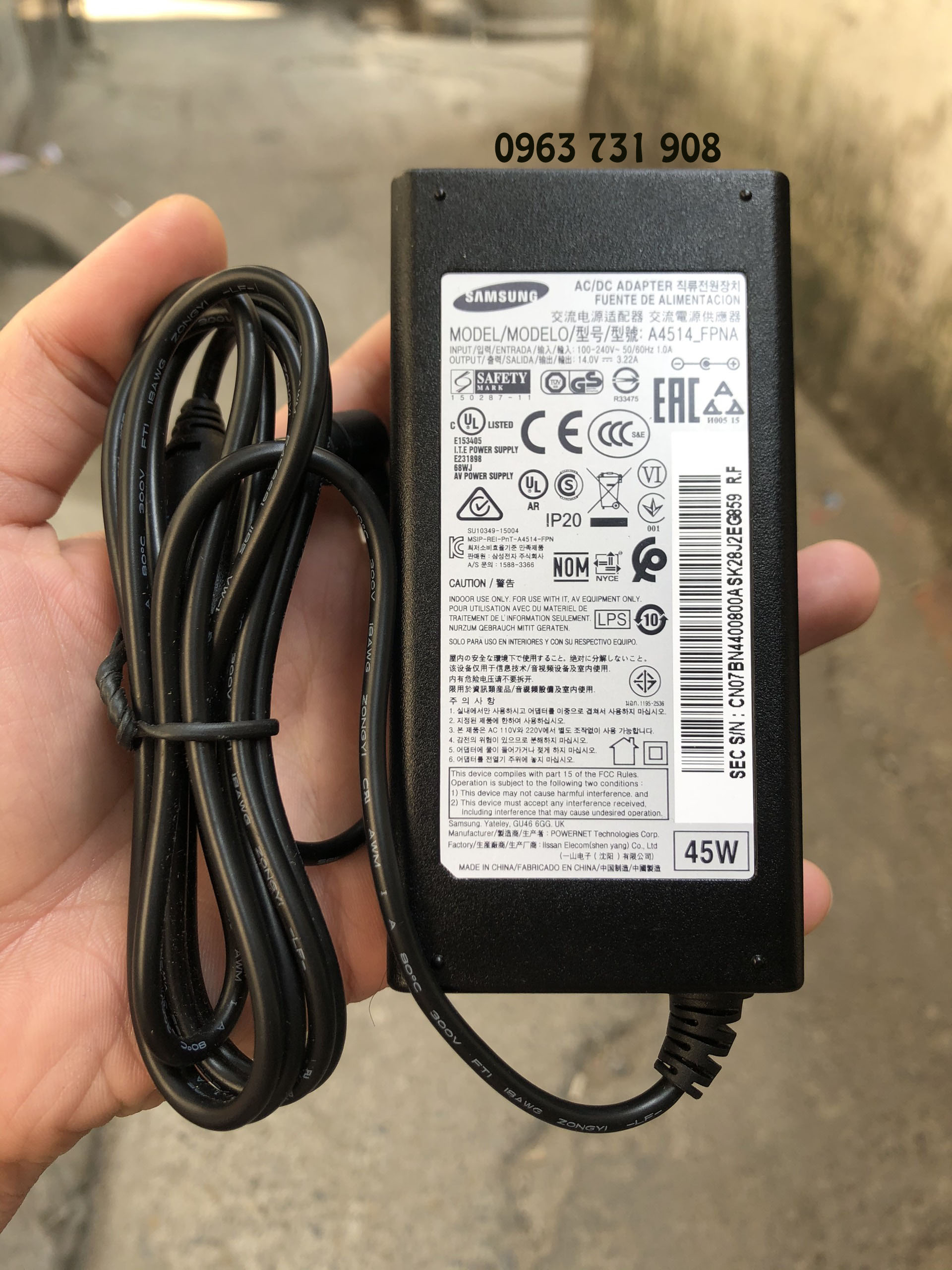 Adapter nguồn samsung 14v 3.22a chính hãng