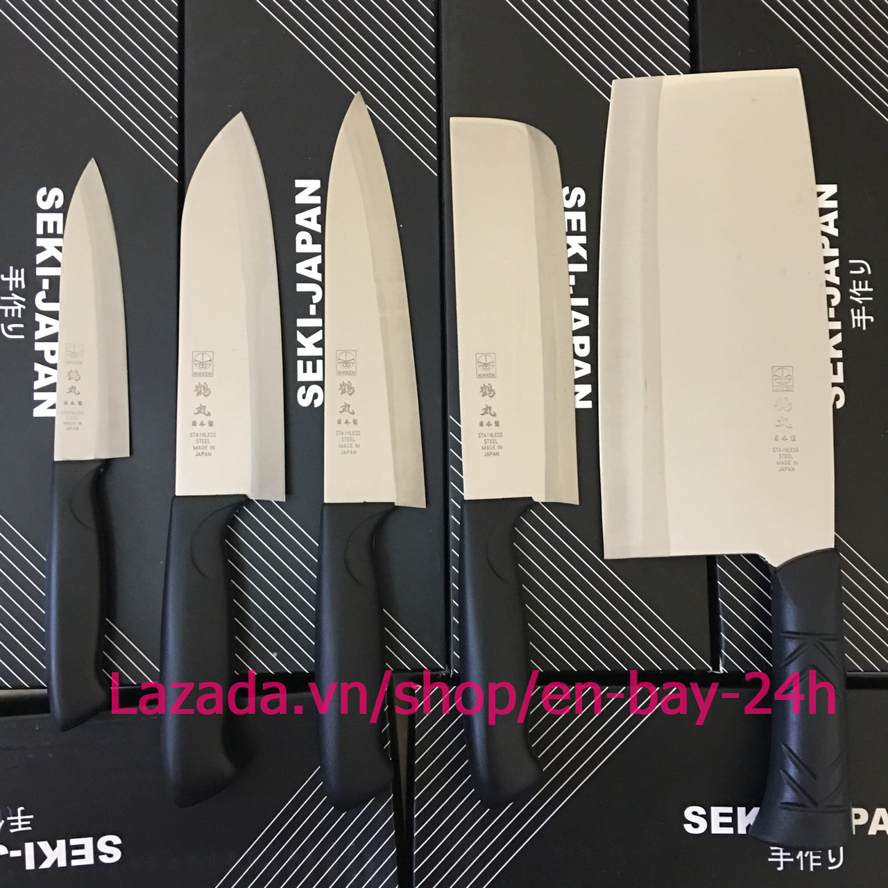 Bộ 5 Dao bếp Nhật Bản Nikken cao cấp cán nhựa ABS, lưỡi thép không gỉ (Made in JAPAN)