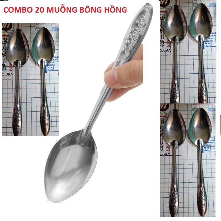 [HCM][COMBO 10] MUỖNG ĂN CƠM BÔNG HỒNG cán dài 18cm