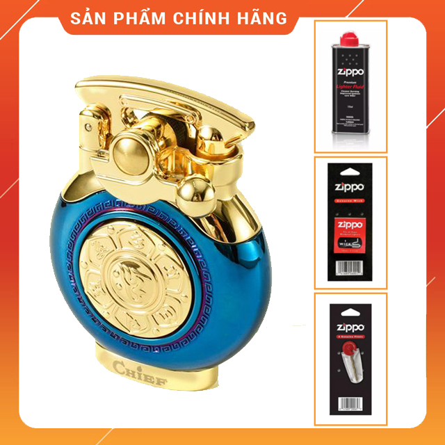 Hộp qụet bật lửa xăng đá chief cf208 thiết kế họa tiết hoa sen đẹp độc lạ - dùng xăng bấc đá cao cấp