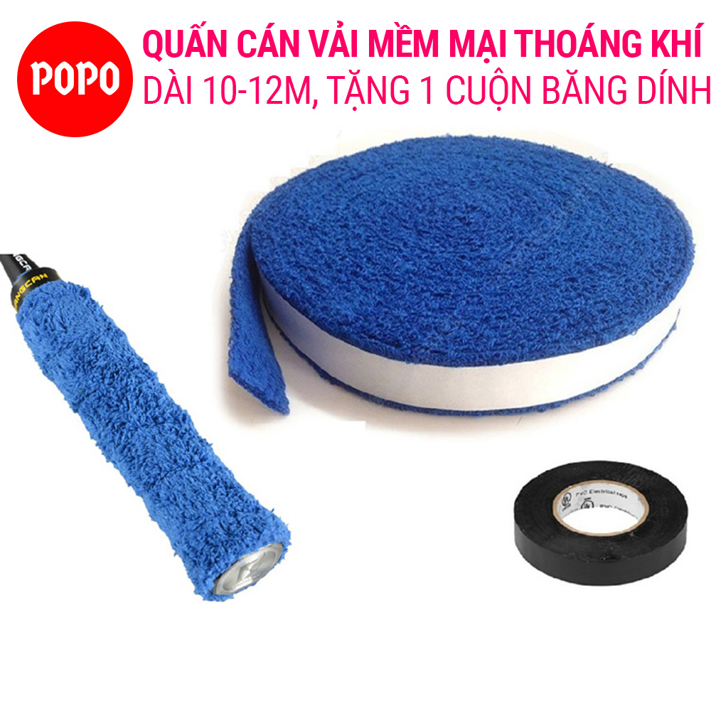 Quấn cán vải tennis (1 cuộn lớn) POPO 1135 thoáng khí, thoát mồ hôi, mềm mại + Tặng 1 cuộn băng keo