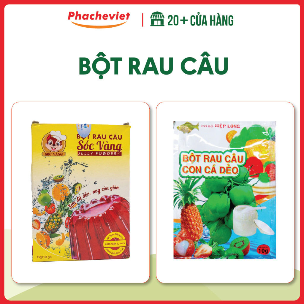 Bột rau câu sóc vàng 10 gói, bột rau câu con cá dẻo 12 gói, hoàng yến giòn, dẻo