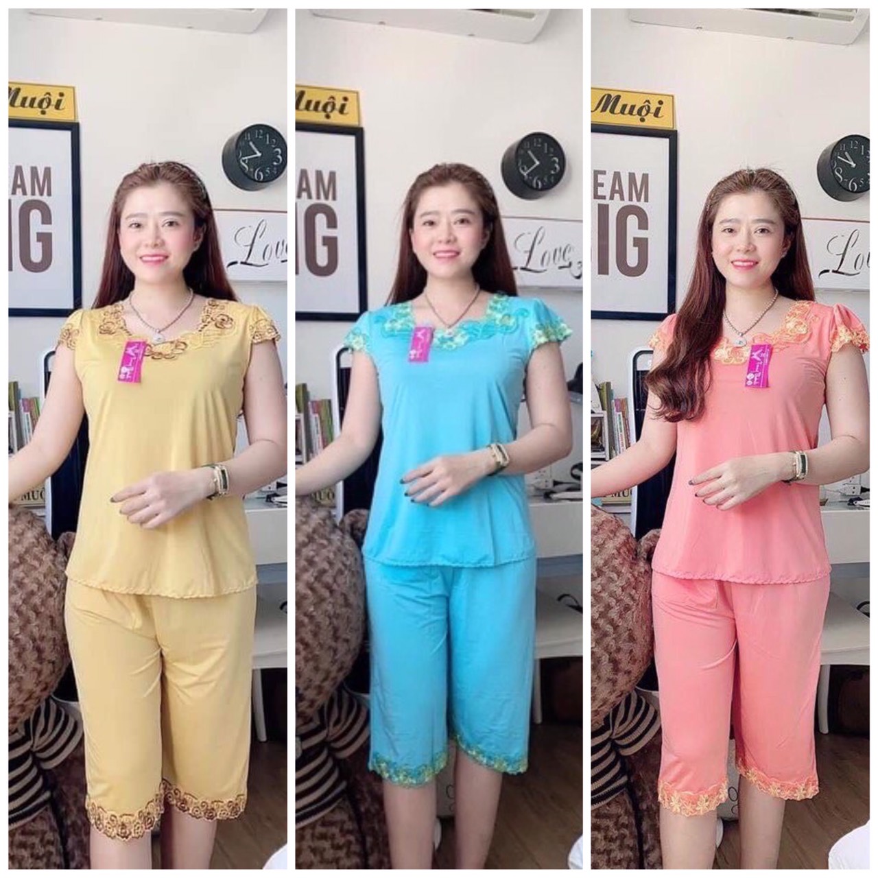 [FreeshipMAX] [HCM]Bộ Mặc Nhà Đồ Bộ Lửng Thun Lạnh Viền Ren Đủ Size