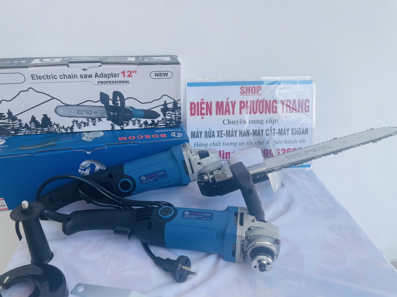 Combo máy mài kèm lưỡi cưa xích cắt cây