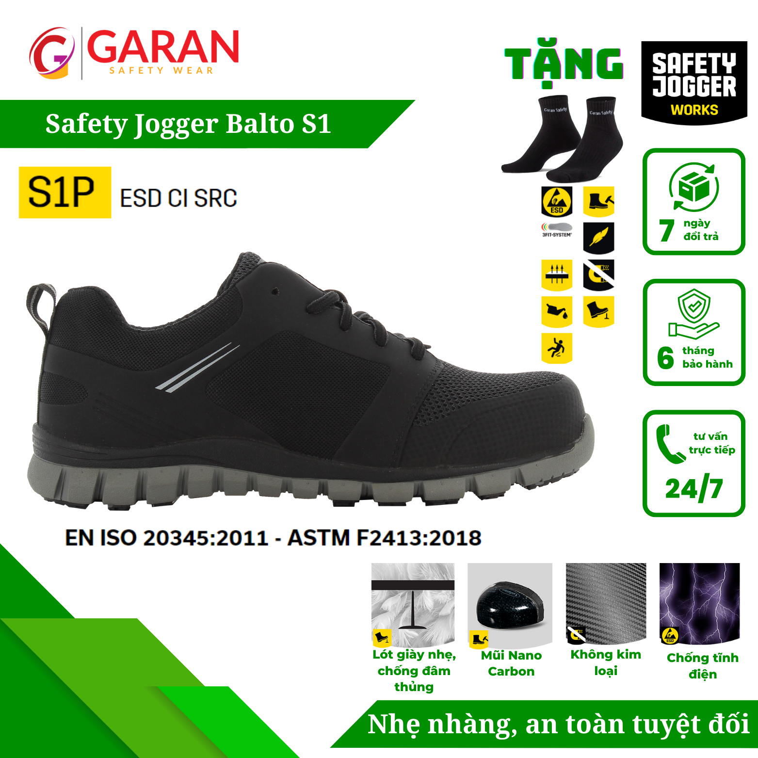 Giày Bảo Hộ Siêu Nhẹ Jogger Ligero S1P ESD SRC