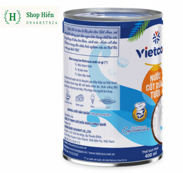Combo 4 hộp nước cốt dừa tươi vietcoco lon 400ml