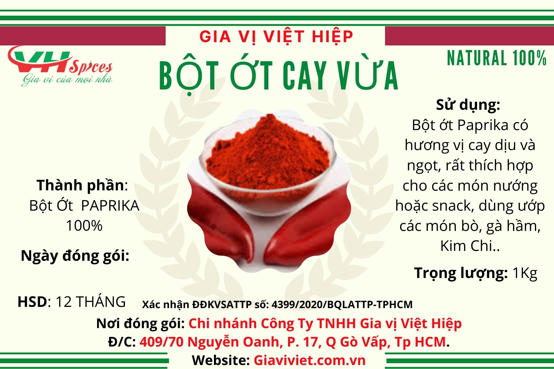 Bột Ớt Cay Vừa làm Kim Chi