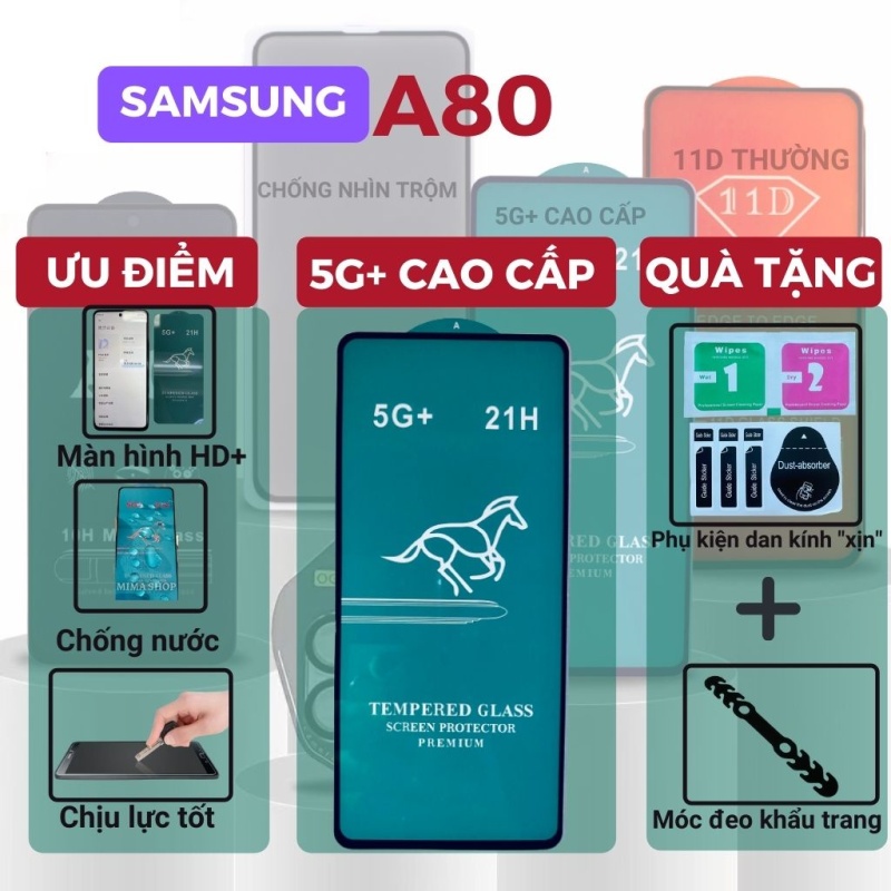 Kính cường lực Samsung A80 - Cao Cấp - Full màn hình 11D - Độ cứng 9H - Độ trong suốt cực cao