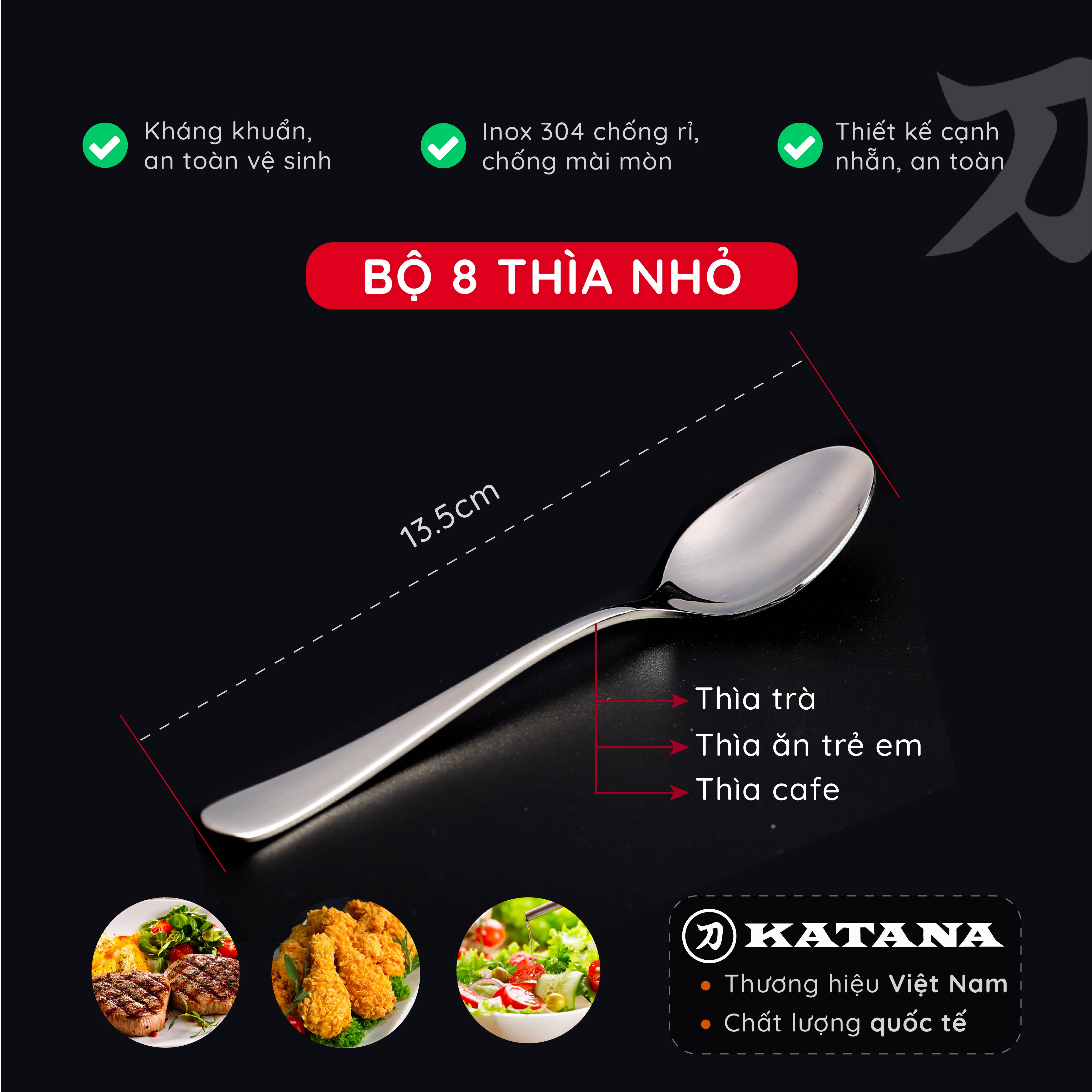 Set 8 thìa trà cao cấp KATANA vân trơn Elegance VTK281