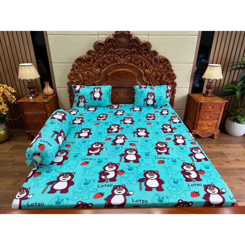 Drap thun lạnh hàn quốc mẫu gấu lotso (gấu chống gậy) đủ màu