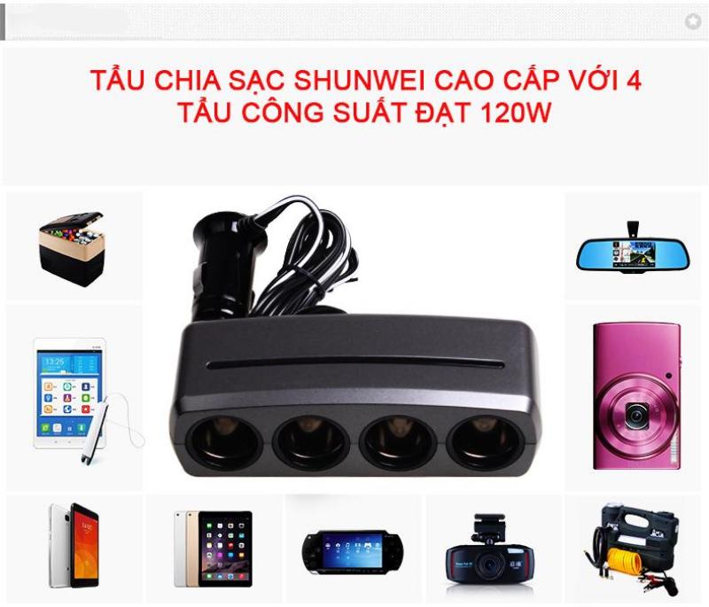 Bộ Chia Tẩu Sạc Ô Tô ,Xe Hơi Shunwei Gồm 4 Đầu Tẩu Công Suất 120W