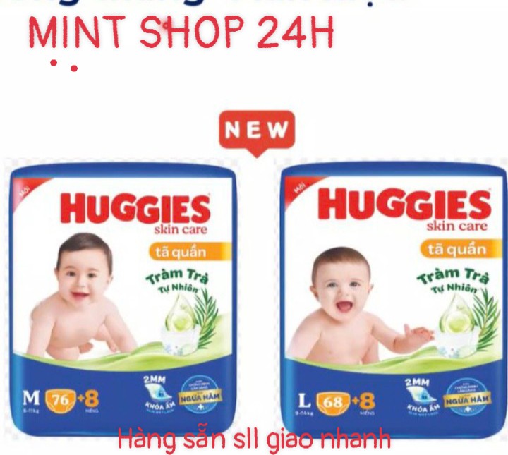 Tã quần huggies skincare mới mỏng 0.2cm super jumbo xl60/xxl54/l68/m76+ tặng 8 miếng