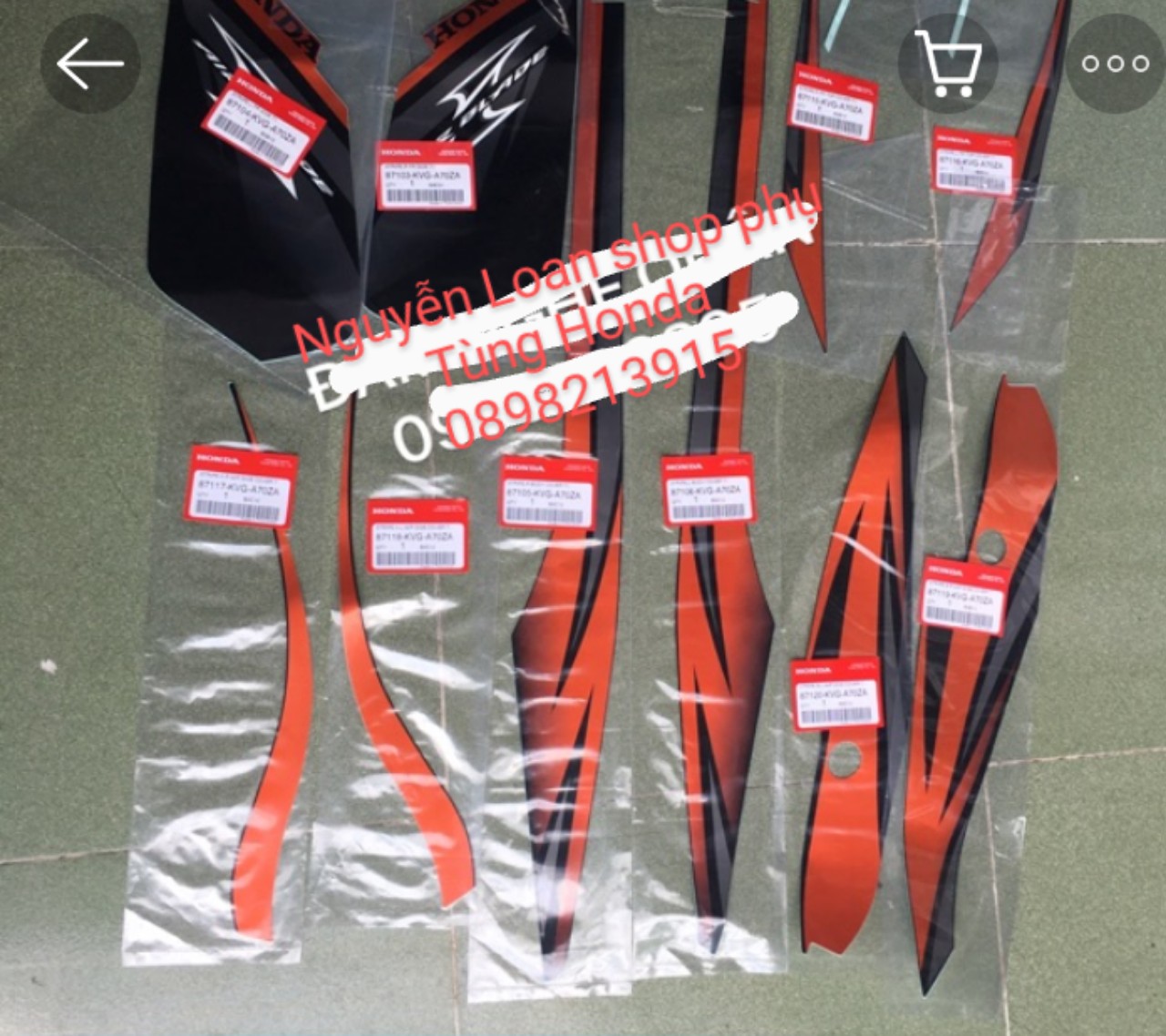 Bộ tem dàn áo Air Blade Thái 18 món màu đen cam zin Thái mới