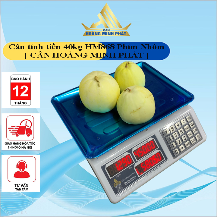 Cân tính tiền điện tử - cân điện tử bán hàng tiếng việt 40kg hoàng minh phát - hm868 phím nhôm.