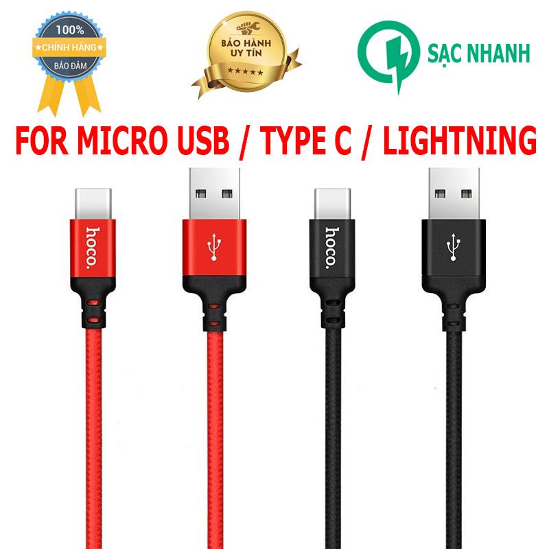 Cáp sạc dây dù Hoco x14 dài 1M chuẩn giao tiếp Lightning iPhone Micro USB Type C - cj7tech