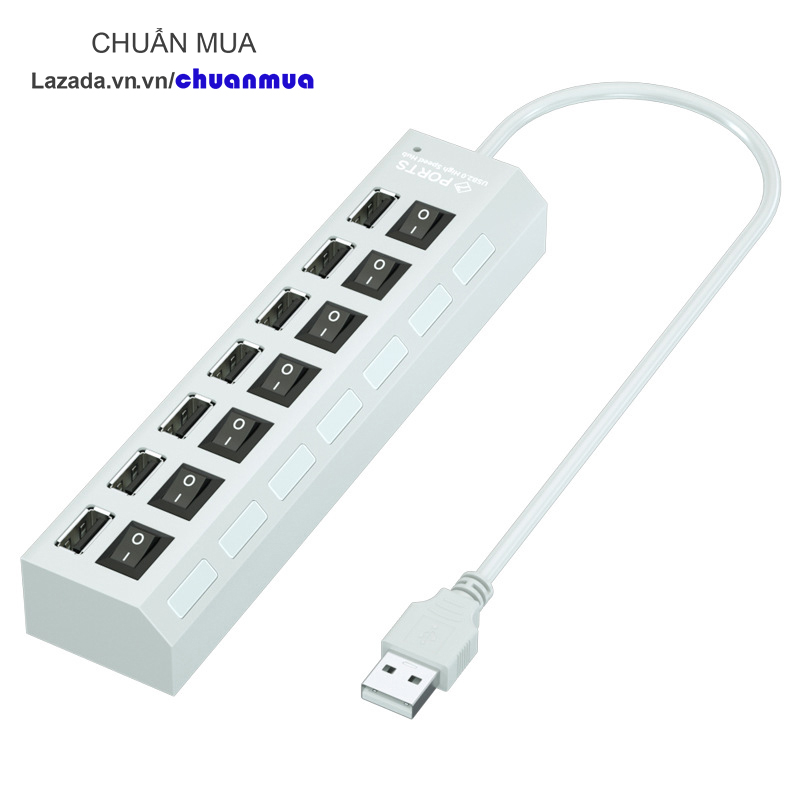 Hub USB 2.0 7 Cổng USB Mở Rộng Kết Nối đa Năng với Laptop PC USB Port Splitter ( Bộ Chia Cổng USB Có Công Tắc Đèn Led )