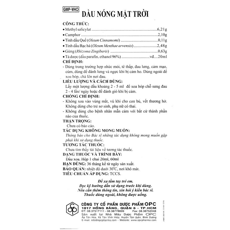 Dầu nóng mặt trời OPC - 60ml