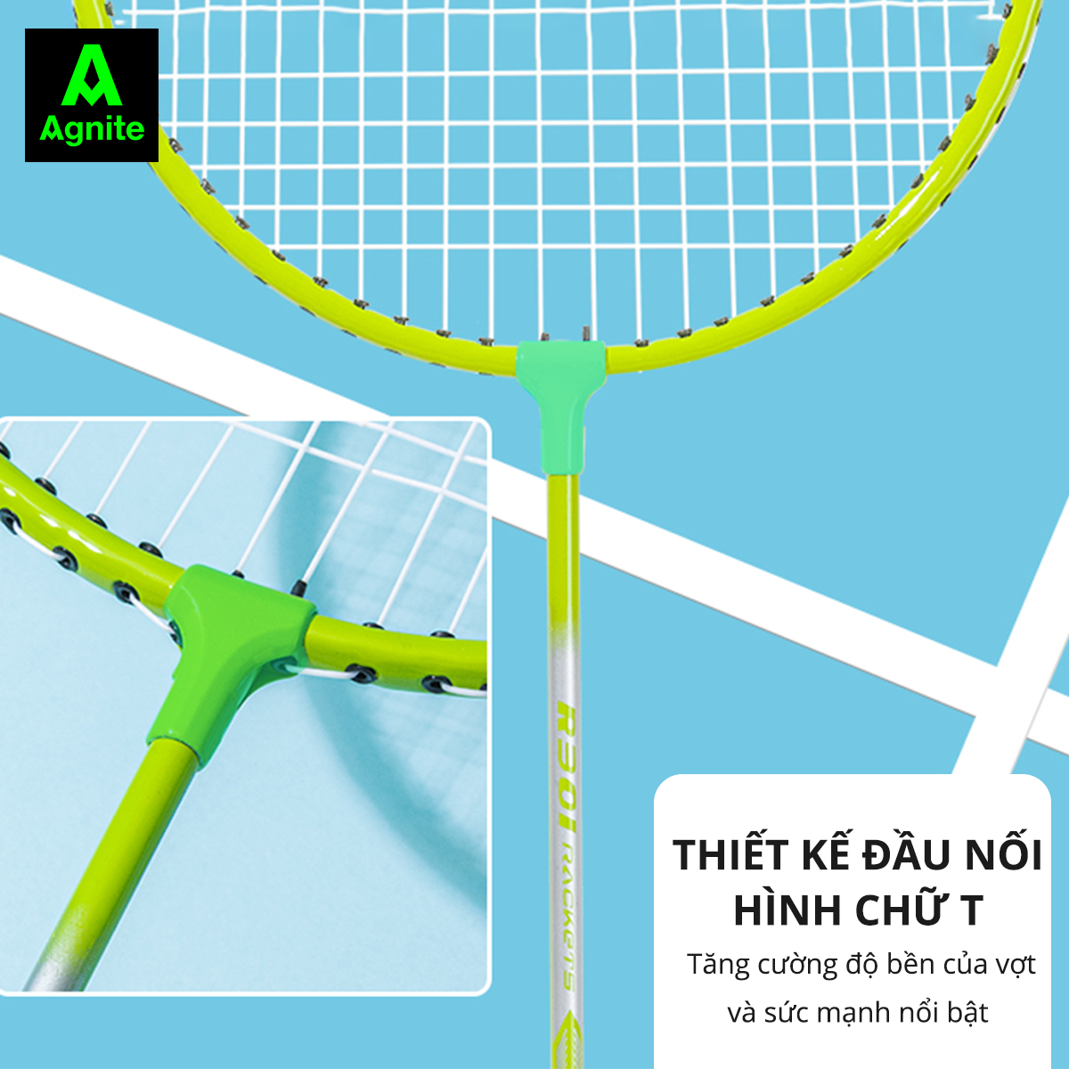 [Giá tốt nhất Mall] Bộ 2 vợt cầu lông giá rẻ chính hãng Agnite, bền, nhẹ, tặng kèm túi vợt và quả cầu lông - ER301/ER302