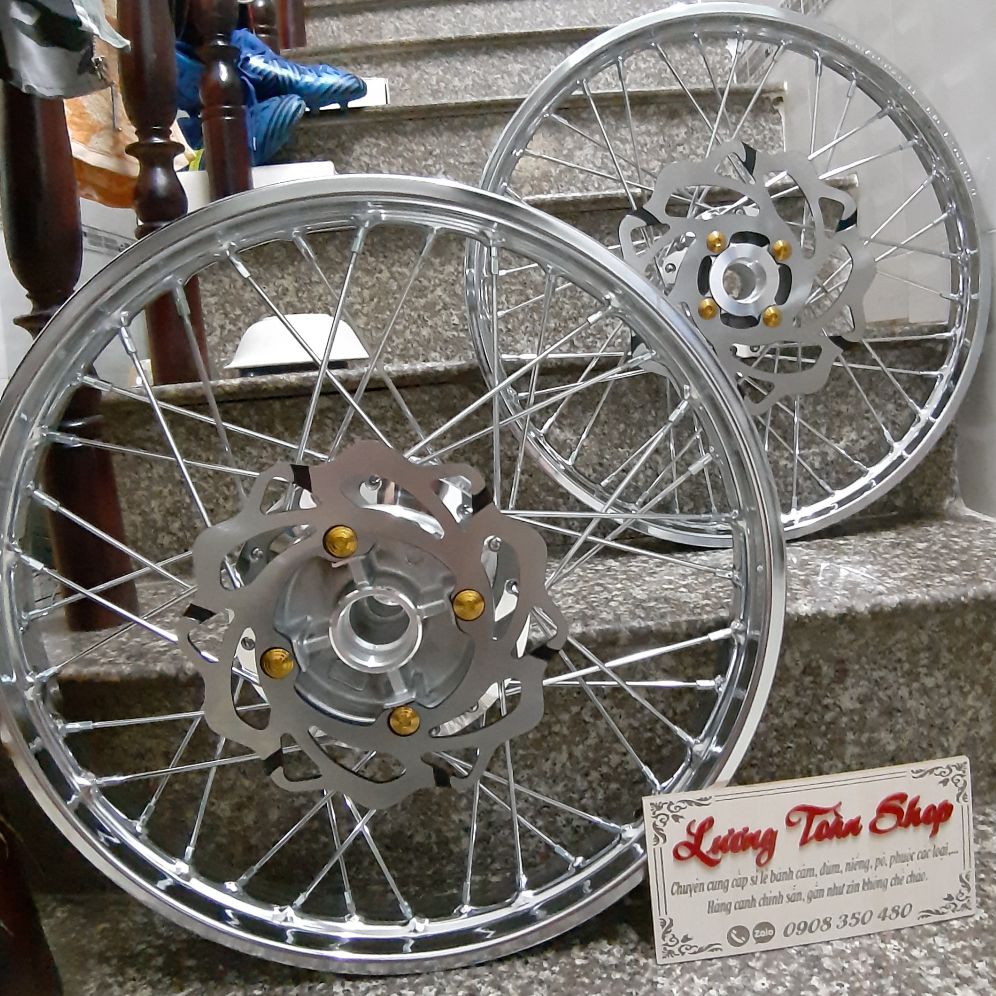 bánh căm EXCITER 135 căm đùm mạ crom niềng union 1.4/1.6 có sẵn đĩa và ốc titan như hình