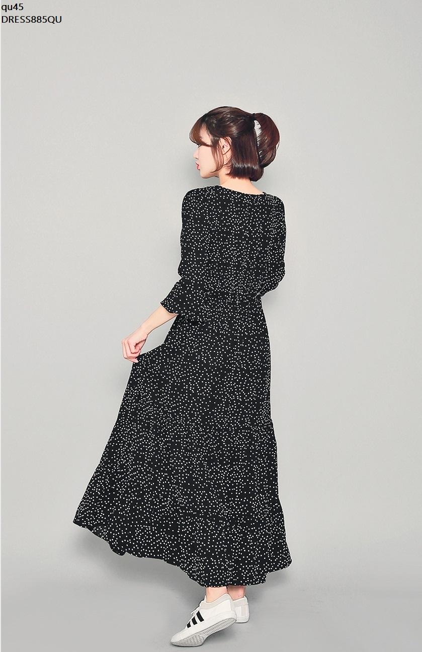 DRESS885QU ĐẦM MAXI CHẤM BI THIẾT KẾ