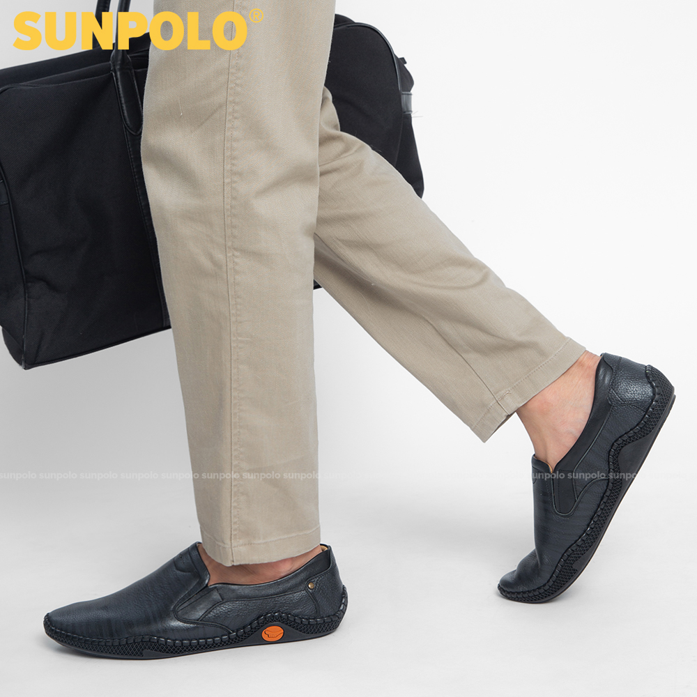 Giày lười nam da bò SUNPOLO SUS512 (Xanh đen)