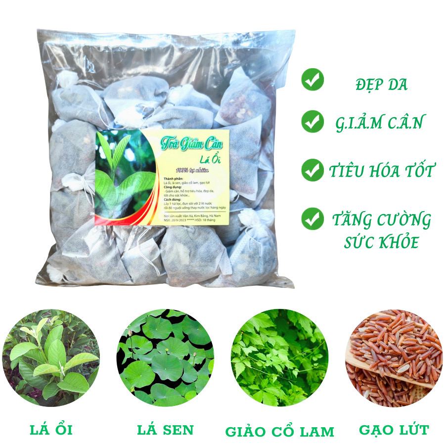 Trà lá ổi giảm cân túi lọc combo 2 túi 120 gói trà lá ổi non nguyên chất giảm mỡ bụng
