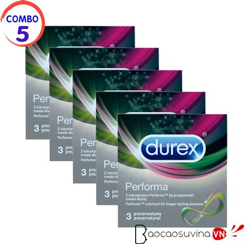 [HCM]Combo 5 hop Bao cao su keo dai Durex Performa 3pcs