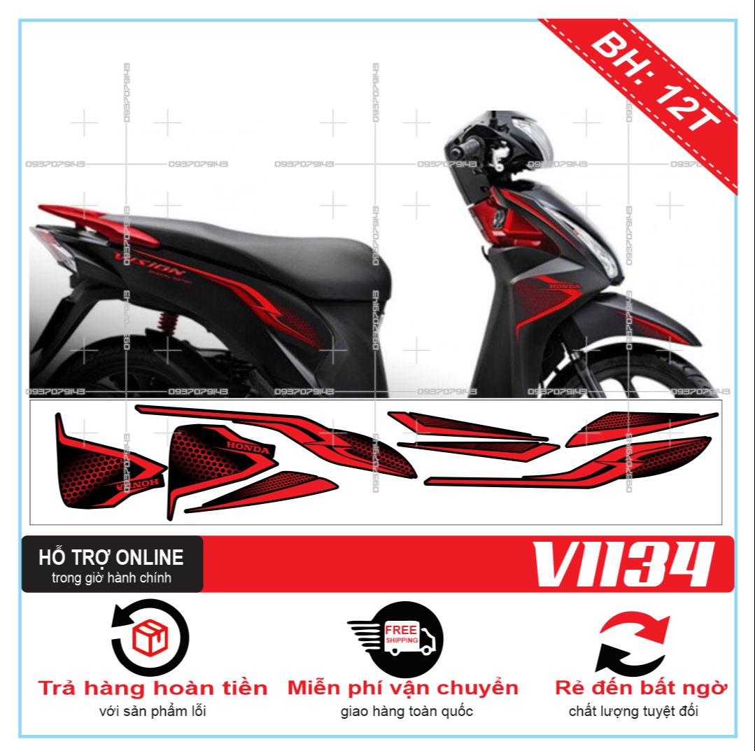Tem rời xe VISION 2016 TỔ ONG ĐỎ ĐEN NHÁM