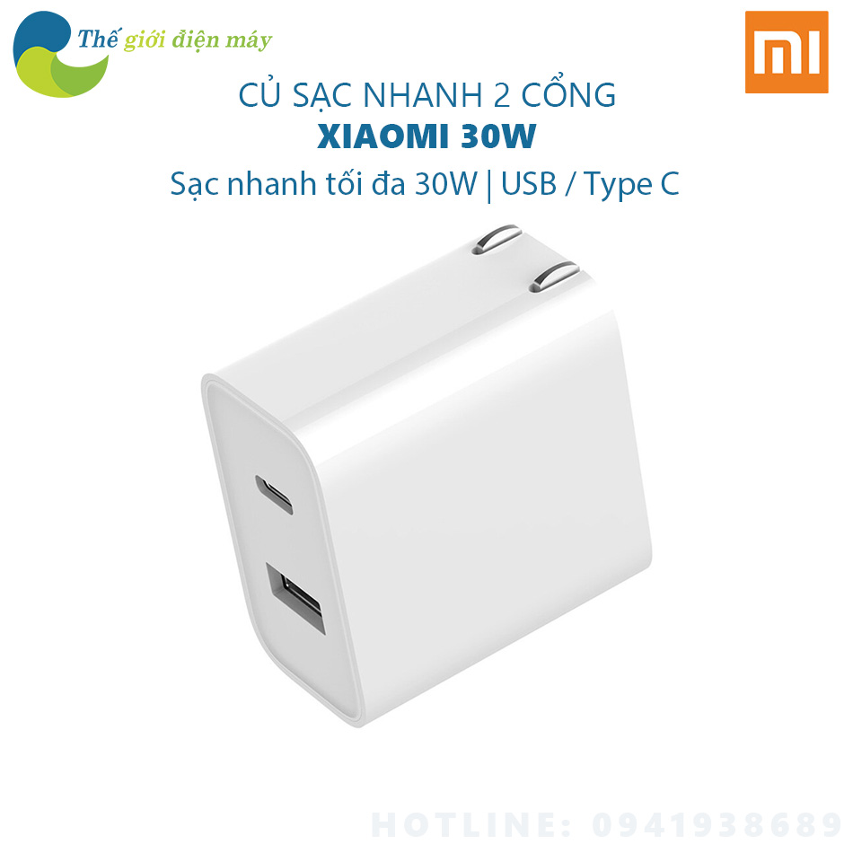 Cốc sạc nhanh type C Xiaomi 30W(1 USB+1 PD Type C)