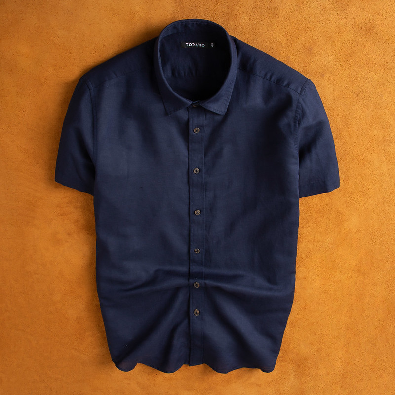 Áo sơ mi nam toranongắn tay trơn linen short sleeves estb026
