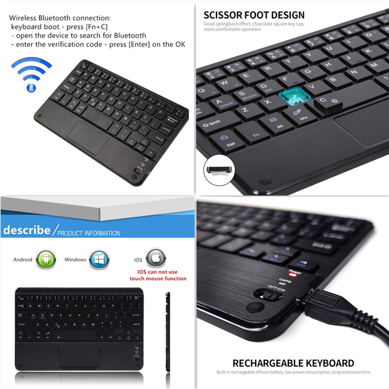Tablet wireless keyboard for Bluetooth touch keyboard 7inch mini keyboard compatible with ios Android Windows