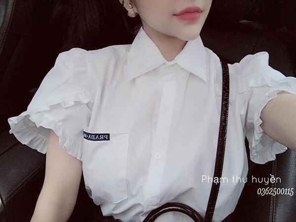 Áo sơ mi cộc tay viền bèo điệu đà