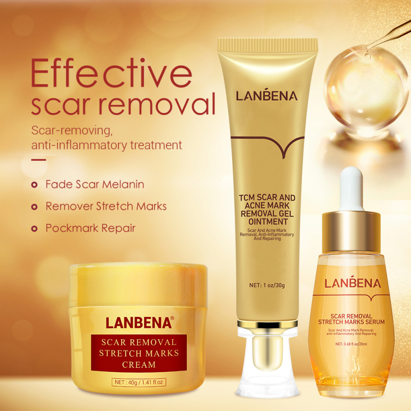 LANBENA Bộ tẩy sẹo mụn 3 CHIẾC Serum xóa sẹo Kem mặt để loại bỏ các vết mụn trứng cá Gel tẩy vết rạn da giá rẻ