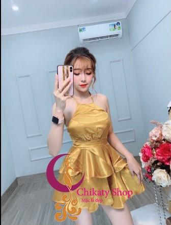Đầm xòe cổ yếm phi bóng 2 tầng
