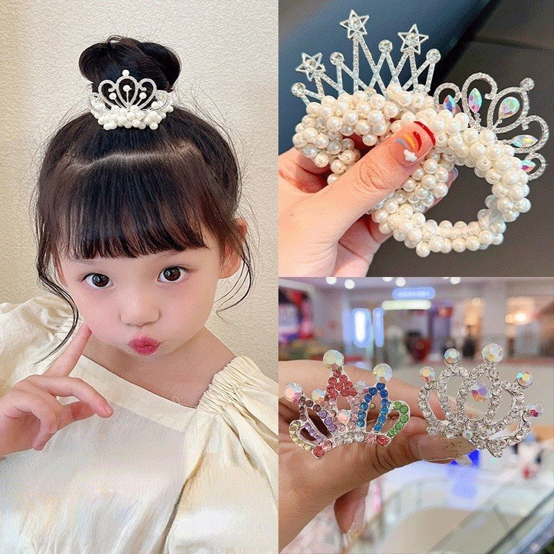 Dây cột tóc đính hạt hình vương miệng cho bé