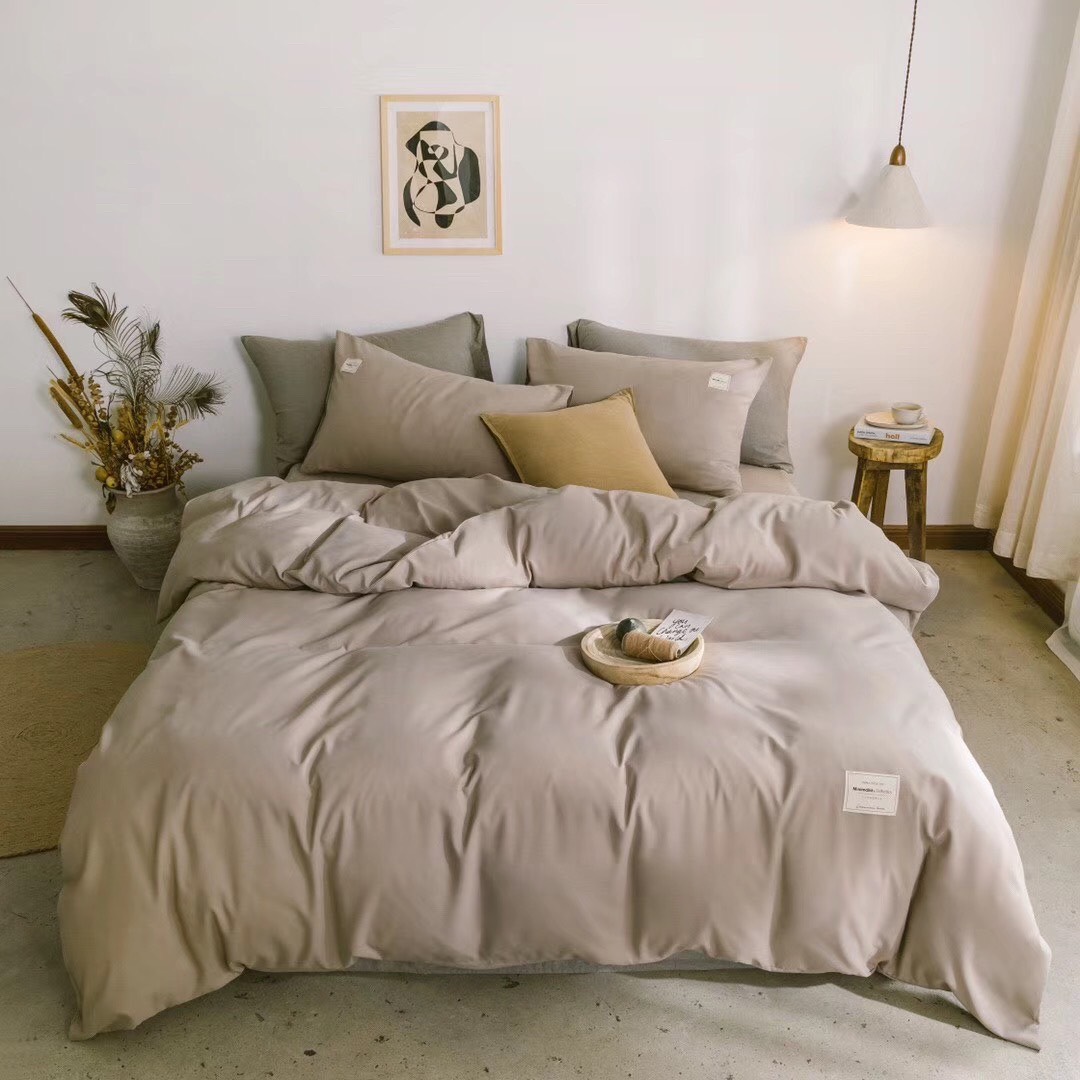 TRỌN BỘ 4 MÓN CHĂN GA GỐI ĐŨI COTTON NHẬP MÀU BE