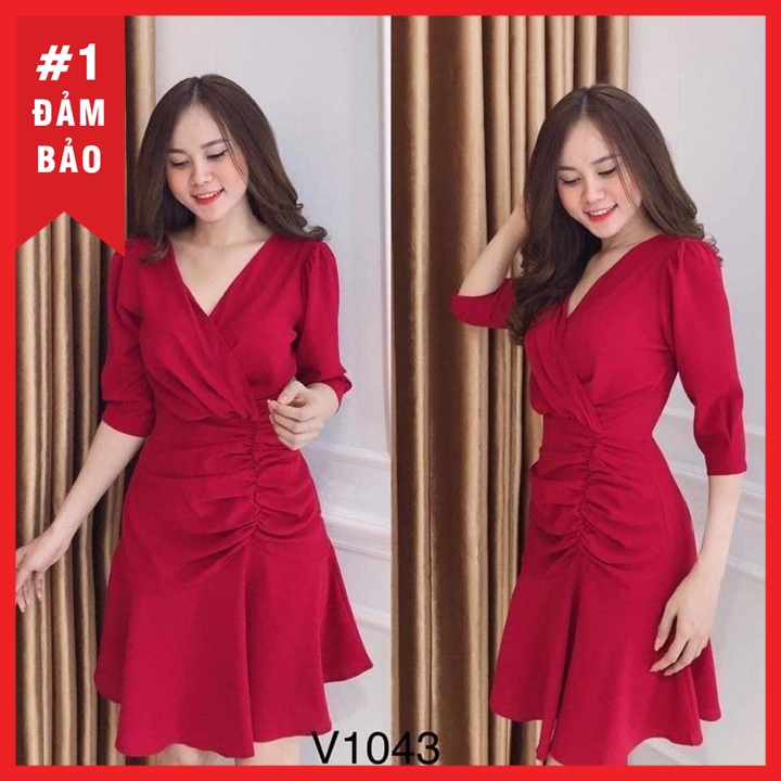 [HCM]ĐẦM ĐỎ CỔ V ĐỦ SIZE SMLXLXXL - V1043