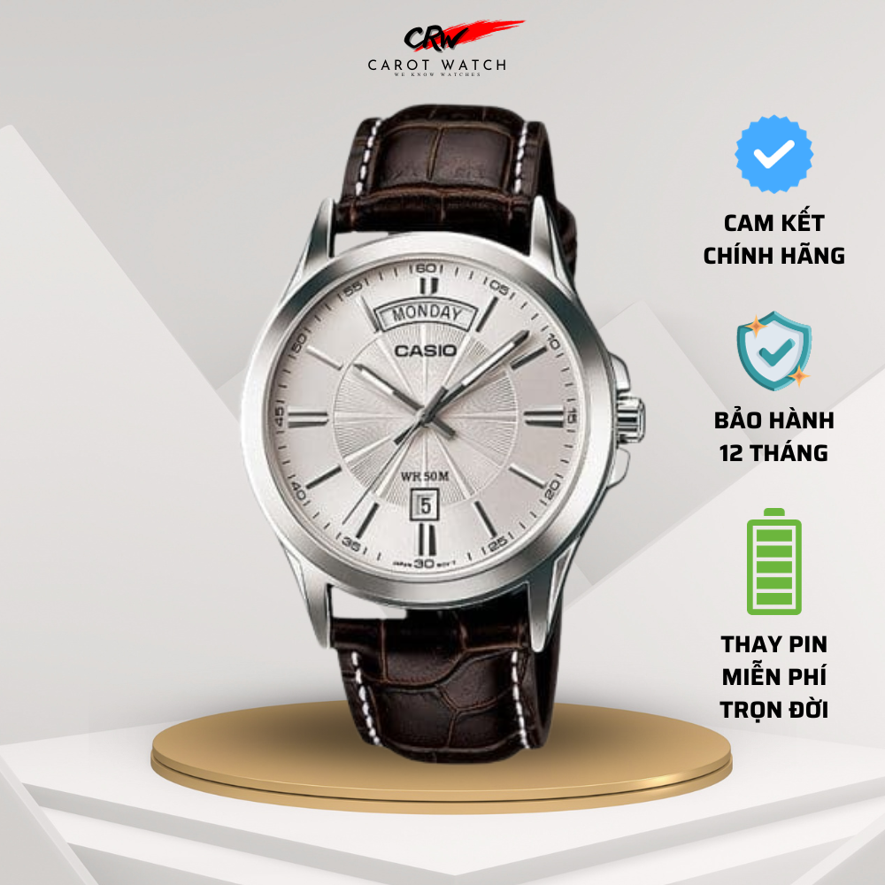 Đồng hồ nam casio mtp 1381l 7a mặt trắng dây da chống nước