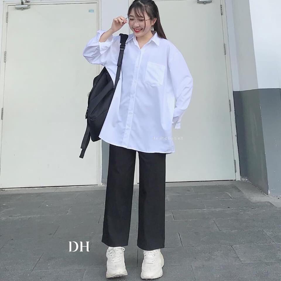 ÁO SƠ MI TRẮNG TRƠN BASIC UNISEX - ÁO SƠ MI TÚI NGỰC FORM RỘNG