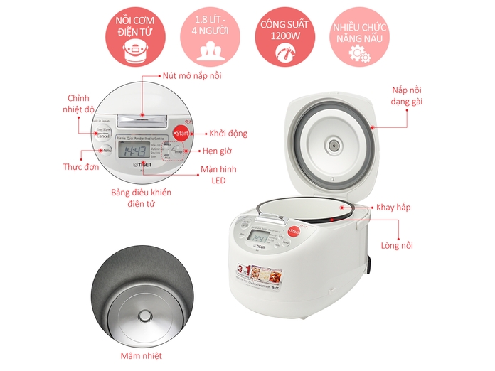 [Trả góp 0%]NỒI CƠM ĐIỆN TỬ TIGER JKW-A18S
