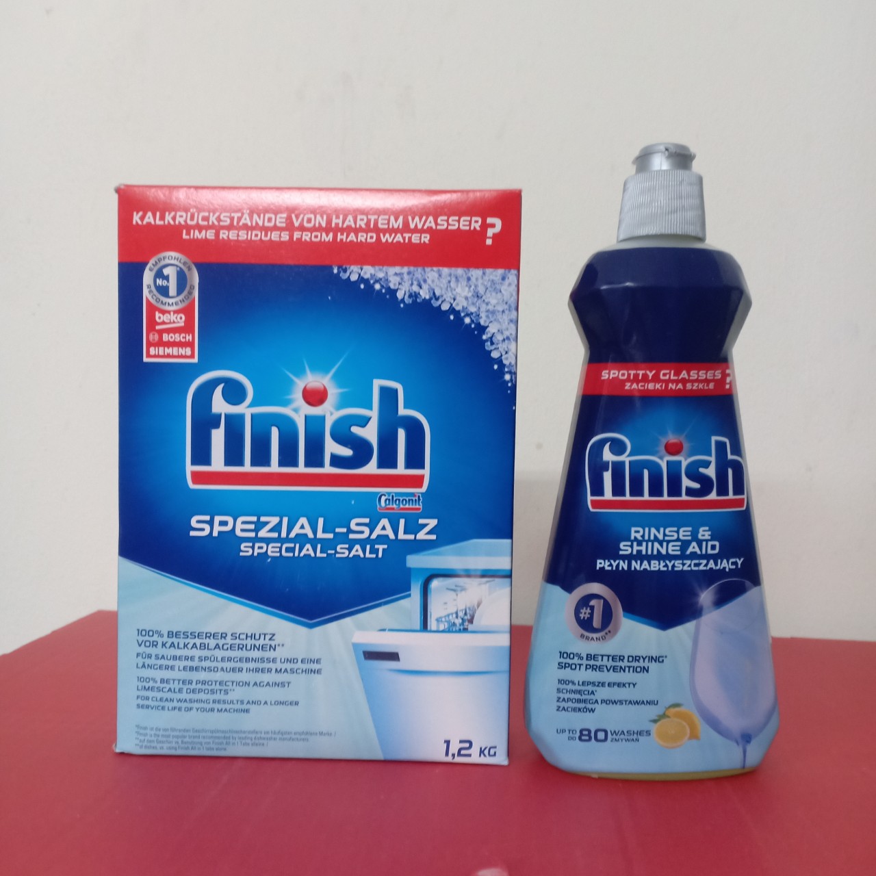 Combo Muối rửa bát Finish 1.2kg+Nước làm bóng finish (750ml,400ml ,500ml)
