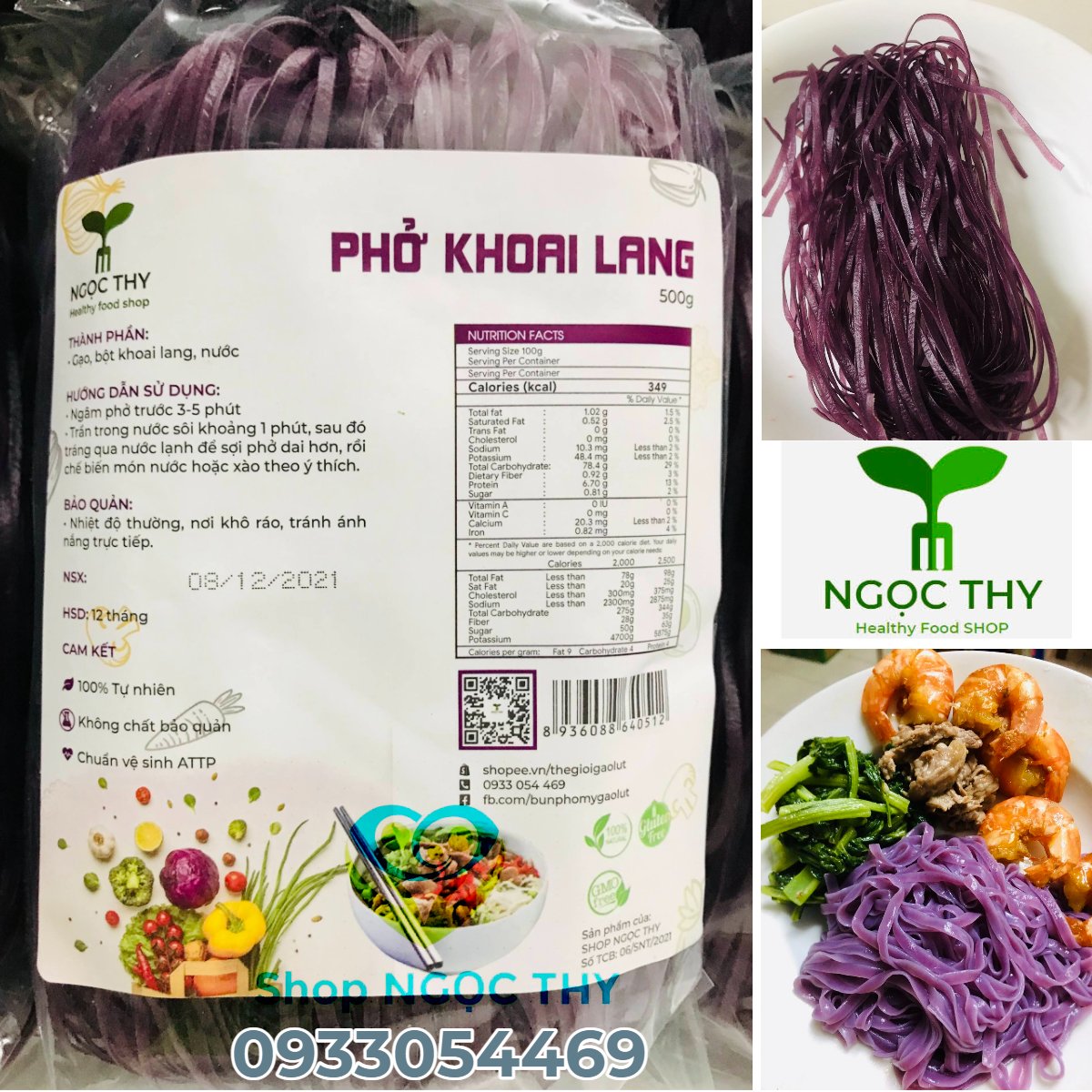 Bún phở khoai lang tím 500gr, bún khoai lang eatclean giảm cân