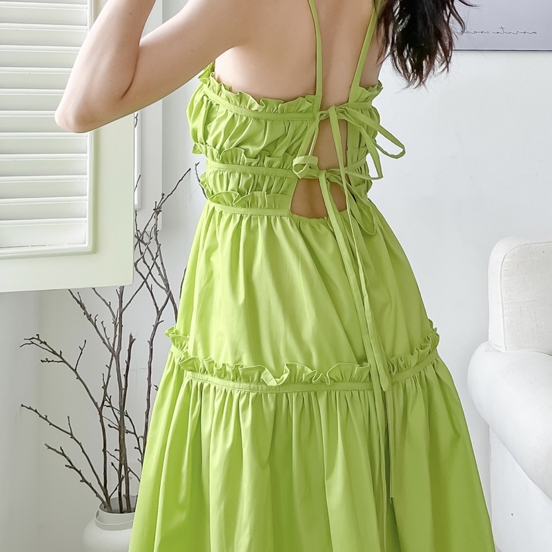 [FLORUS] - Đầm Dài Sofia Hai Dây Hở Lưng Màu Xanh Lá
