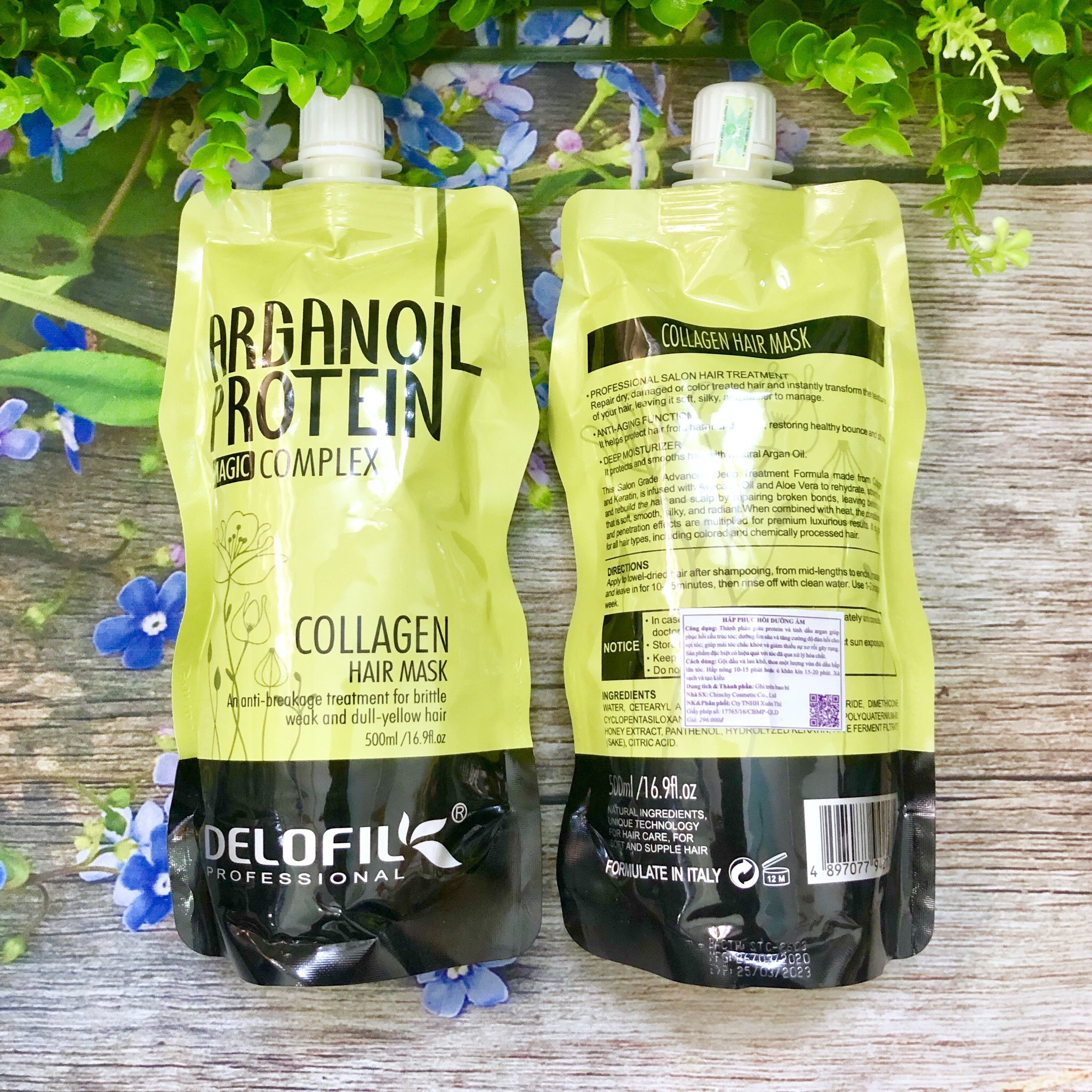 [Tặng mũ trùm]DẦU Ủ TÓC COLLAGEN DELOFIL ARGANOIL PROTEIN SIÊU MƯỢT 500ML
