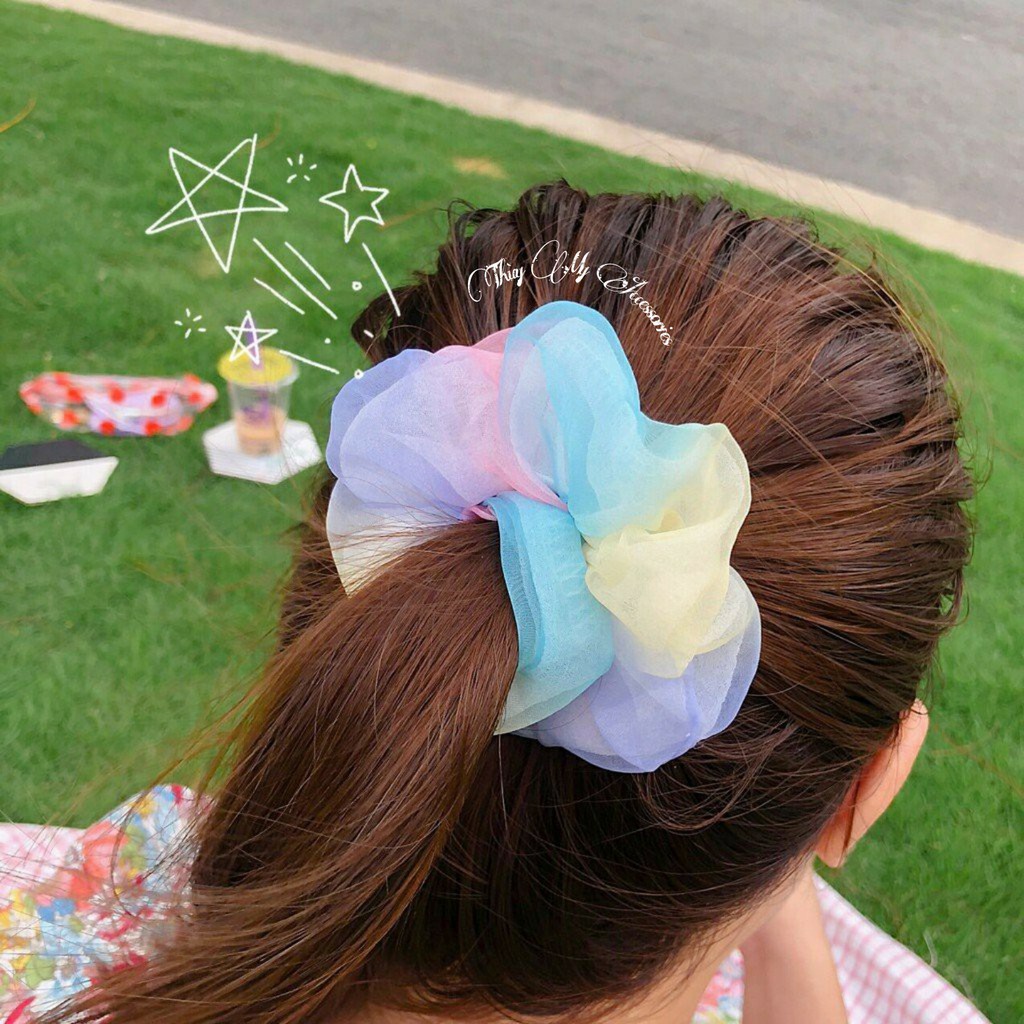 Dây cột tóc scrunchies cầu vồng - UniLabel