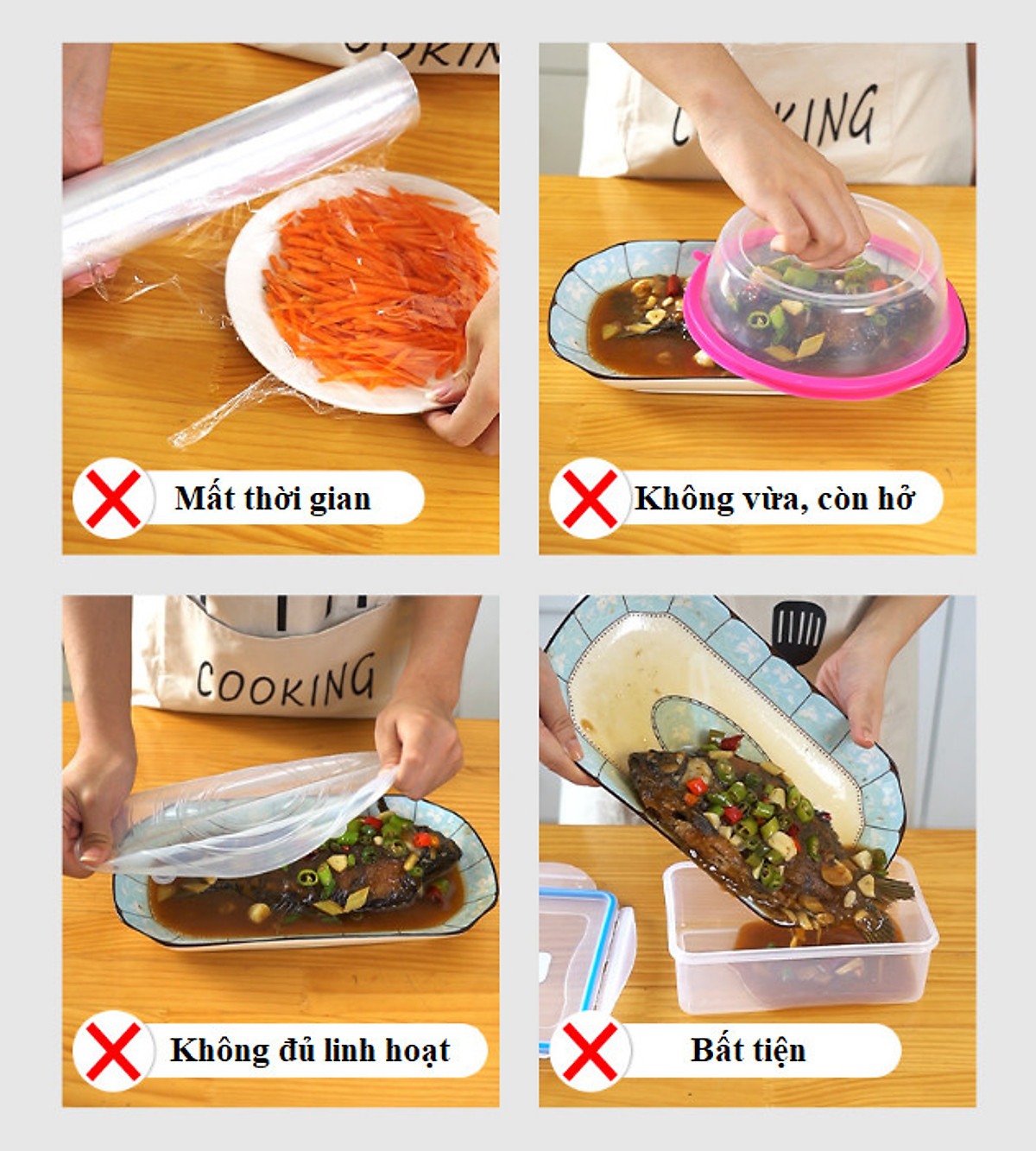 MÀNG BỌC THỰC PHẨM PE CÓ CHUN BỌC ĐỒ ĂN TÚI 100 CÁI