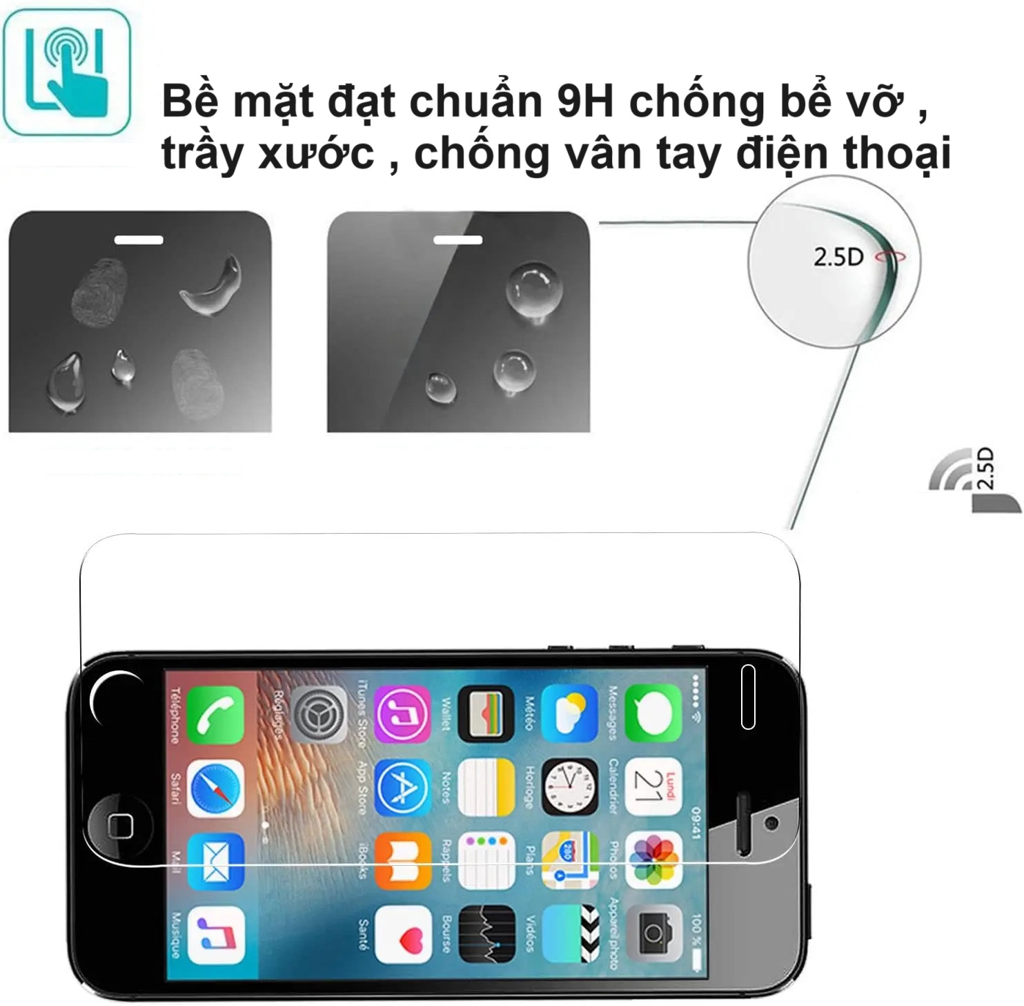 Miếng dán màn hình cường lực iphone 5 / 5s / 5c