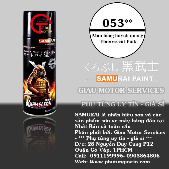 Chai sơn xịt sơn xe máy Samurai 53** màu hồng huỳnh quang Fluorescent Pink sơn mâm xe máy và nhựa