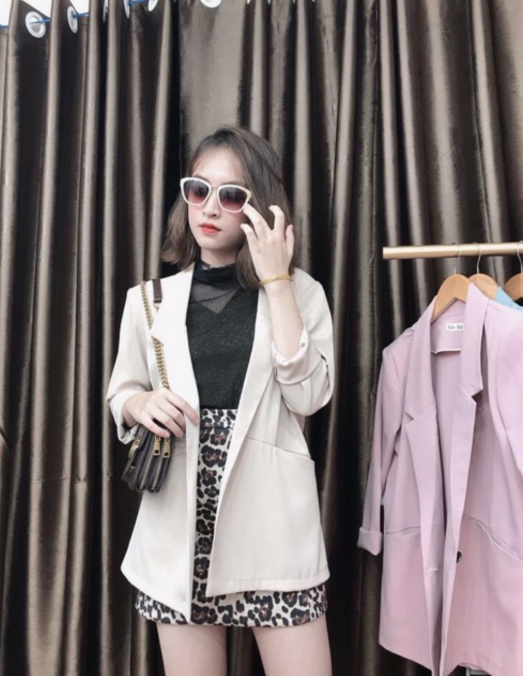 [HCM]Áo Blazer nữ trắng ghi 1 lớp cao cấp