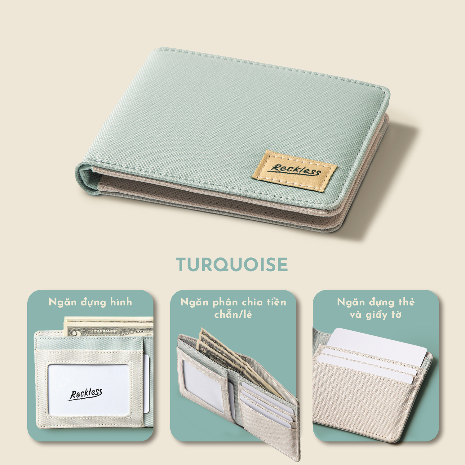 Ví Vải Gập Ngang Bifold Reckless John Wallet Màu Phối Polyester Kháng Nước